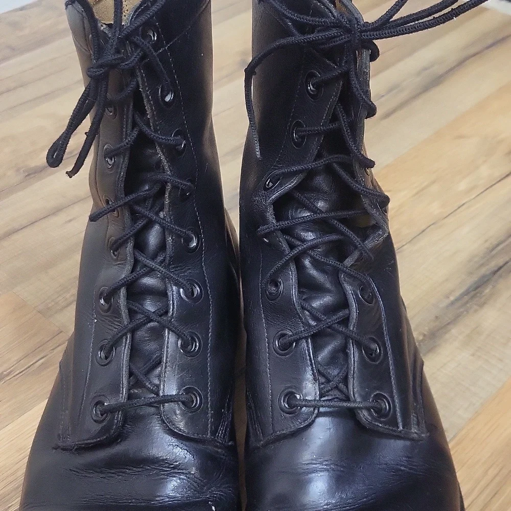 Vintage BF GOODRICH Black Steel Toe Laced Goodyear Heel Combat Boots - 8W - Picture 8 of 16